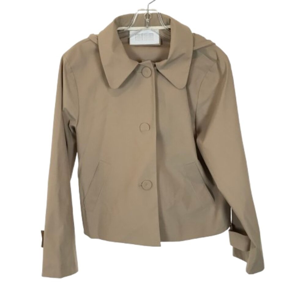 Womens Size Small Harris Wharf London Tan Detachable Hood Single-Breasted Jacket